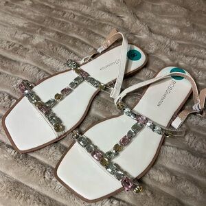 BCBGeneration White Sandals with Multicolor Gem Accents